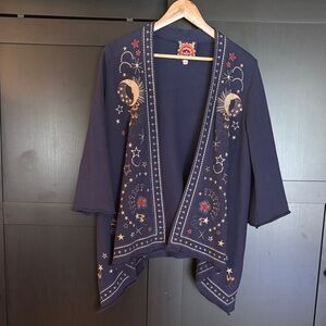 Johnny Was Midnight Blue Embroidered Cardigan